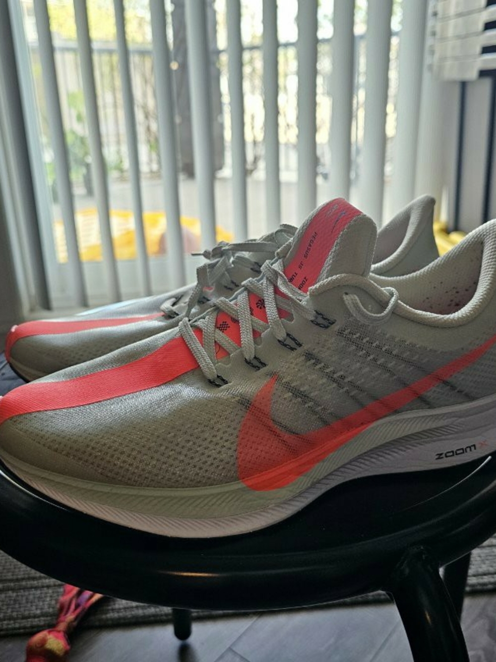 Nike Zoom Running Shoes in Light Grey with Bright Coral Swoosh
